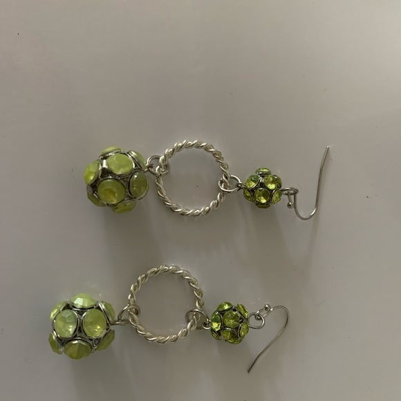 Vintage Jewelry - Dangle Peridot Green Balls Circle Drop Earrings